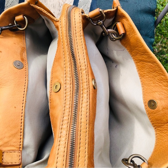 American Leather Co 3 Section Satchel Bag Purse in Light Tan - Picture 10 of 16